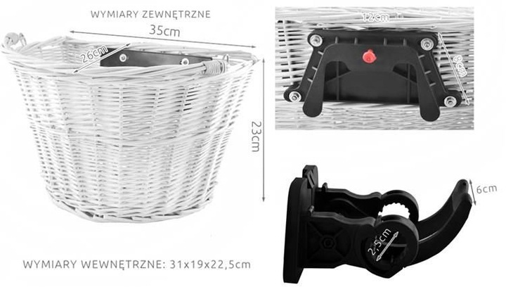 KOSZYK WIKLINOWY NA ROWER ZAKUPY ODPINANY + WKŁAD