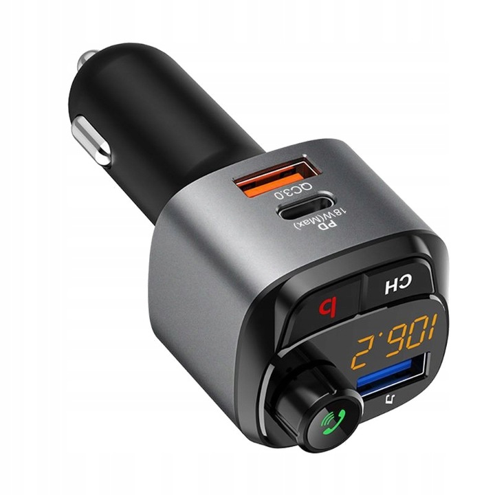 TRANSMITER SAMOCHODOWY FM BLUETOOTH ZESTAW GŁOŚNO MÓWIĄCY ŁADOWARKA QC