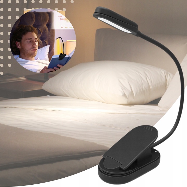 LAMPKA DO CZYTANIA KSIĄŻEK USB LAMPKA NOCNA Z KLIPSEM ZDROWA DLA OCZU 8 LED