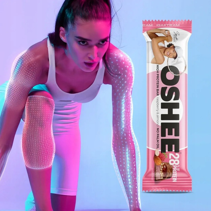 12x OSHEE & IGA Team Baton proteinowy malina - migdał 47 g