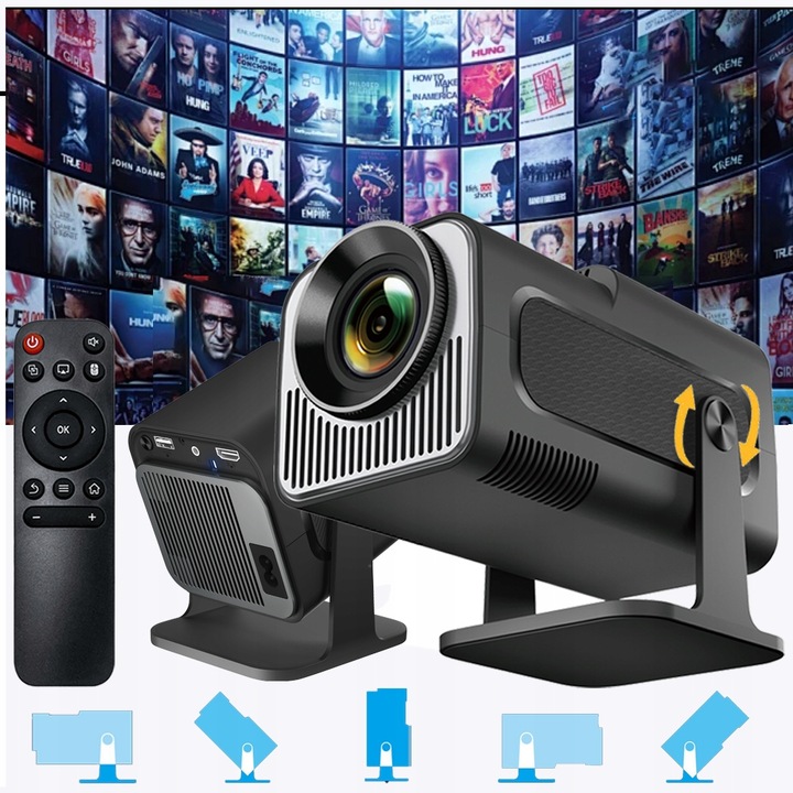 PROJEKTOR RZUTNIK ANDROID TV WIFI FULL HD PRZENOŚNY SMART GŁOŚNIK OBROTOWY
