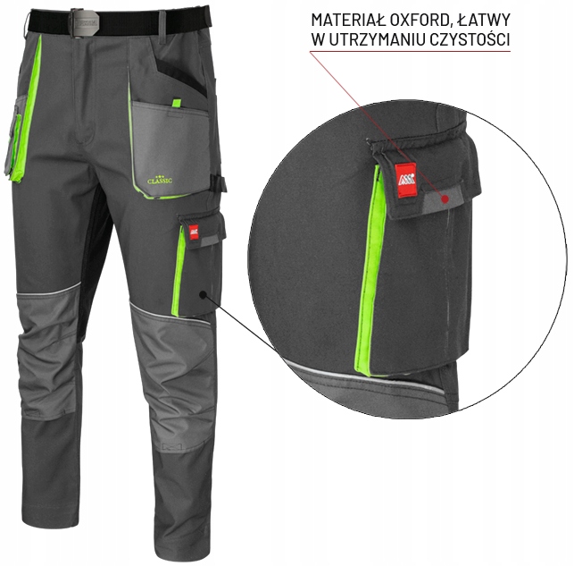 ELASTYCZNE SPODNIE ROBOCZE MĘSKIE WZMACNIANE DO PASA STRETCH SLIM