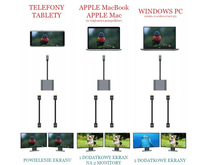 USB C na 2 monitory HDMI, USB3.0 i Power Delivery