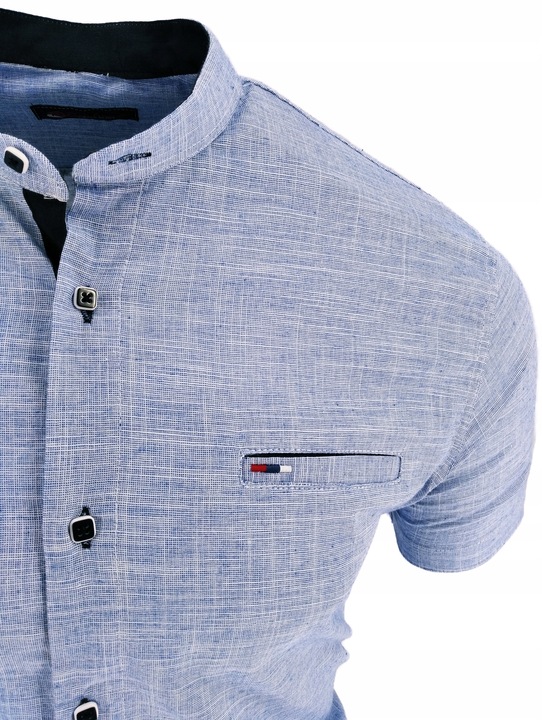 KOSZULA MĘSKA BŁĘKITNA KRÓTKI RĘKAW SIGN 1754 STÓJKA M 39/40