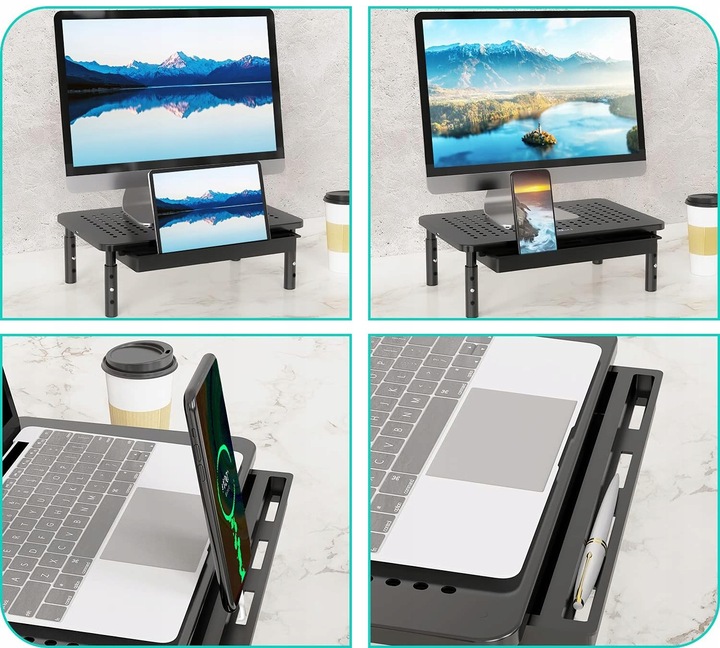 Stolik Pod Laptop Drukarkę Monitor Do 20kg Regulowany Z Szufladą Czarny