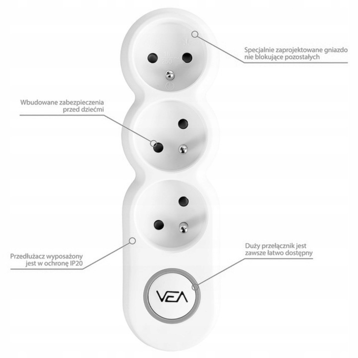 PRZEDŁUŻACZ ELEKTRYCZNY SIECIOWY MOCNY GRUBY UZIEMIENIE 3 GNIAZDA 3M