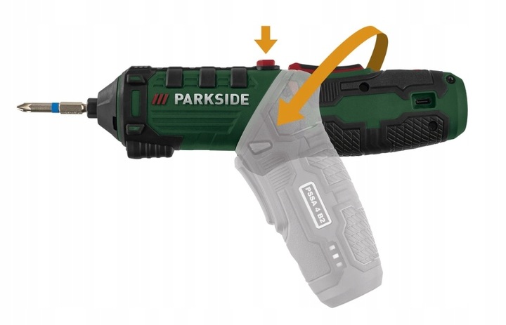 PARKSIDE PSSA 4 B2 Wkrętarka 4V obrotowa rękojeść 10Nm 26 bitów ZESTAW