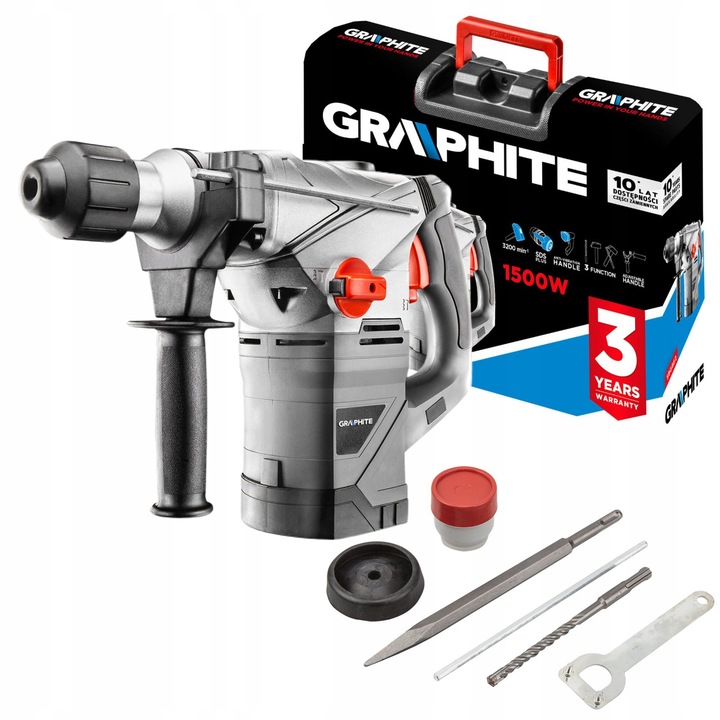 GRAPHITE MŁOT UDAROWY SDS+ 1500W 58G862 4,5J WALIZKA OSPRZĘT DŁUTO