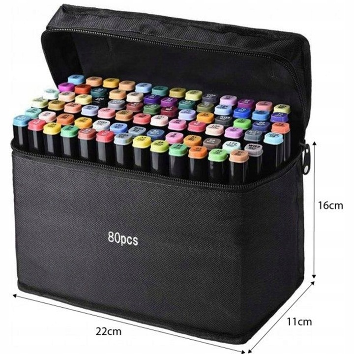 MARKERY ALKOHOLOWE ZESTAW 80SZT FLAMASTRY DWUSTRONNE PISAKI MAZAKI + TORBA