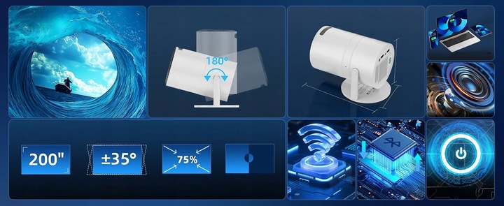 PROJEKTOR RZUTNIK Przenośny Android Smart Mini TV 4K LED Głośnik WIFI