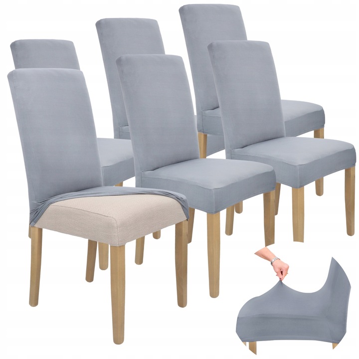 Zestaw 6 SZT POKROWCE NA KRZESŁA Pokrowiec Krzesło SZARY Elastyczny Gruby
