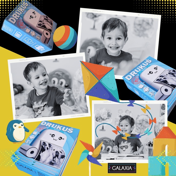 Mini Drukarka Termiczna DRUKUŚ ORYGINALNY Do Zdjęć Przenośna + 11 ROLEK