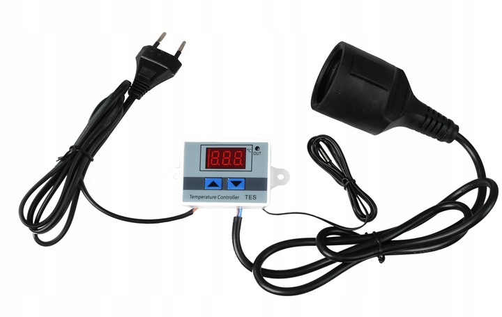TERMOSTAT ELEKTRONICZNY CYFROWY REGULATOR TEMPERATURY + gniazdo + wtyk