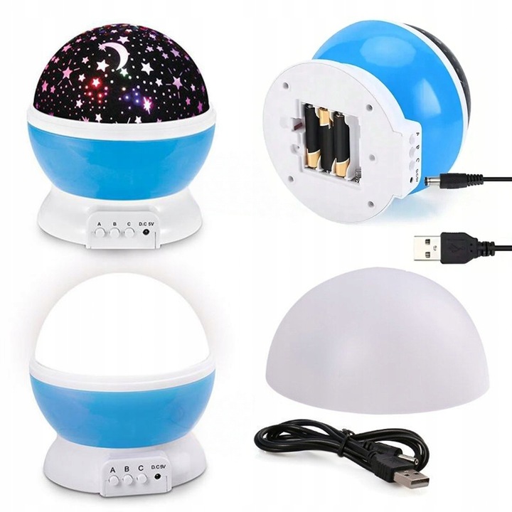 PROJEKTOR GWIAZD KSIĘŻYCA NIEBA OBROTOWY LAMPKA NOCNA RZUTNIK DLA DZIECKA