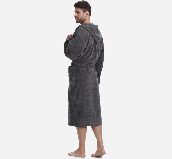 Szlafrok Męski z Kapturem Frotte 100% Bawełna Kieszenie L-101