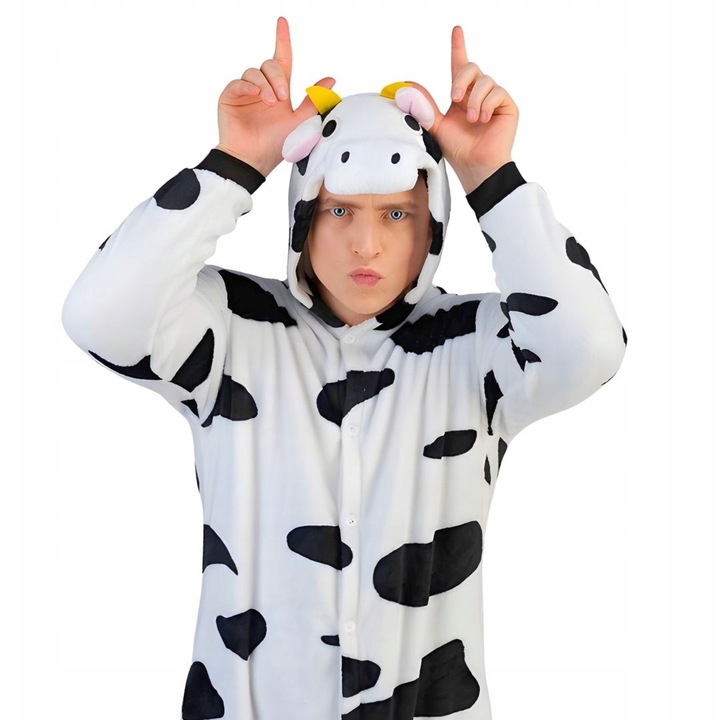 Piżama Onesie Kigurumi Kostium Przebranie Krowa XL: 175-185cm