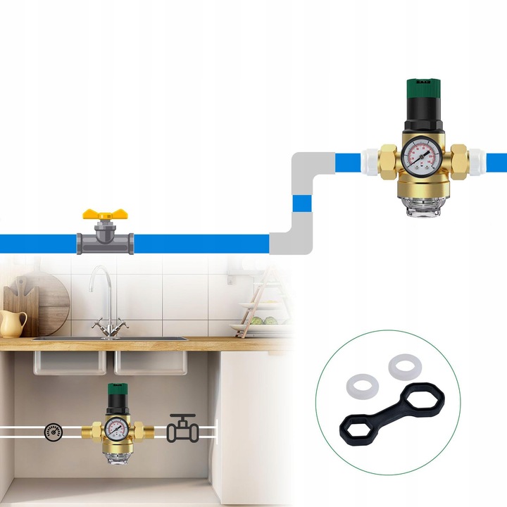 REDUKTOR CIŚNIENIA WODY MOSIĘŻNY 1" DN25 Z FILTREM I MANOMETREM 3/4
