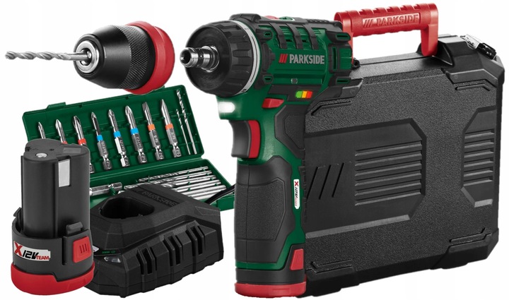 PARKSIDE Wiertarko-wkrętarka PBSA 12 E4 AKU i ŁADOWARKA + BITY