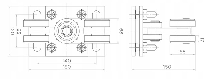 WÓZEK WÓZKI ZESTAW BRAMA PRZESUWNA 5 ROLEK 80x80x5