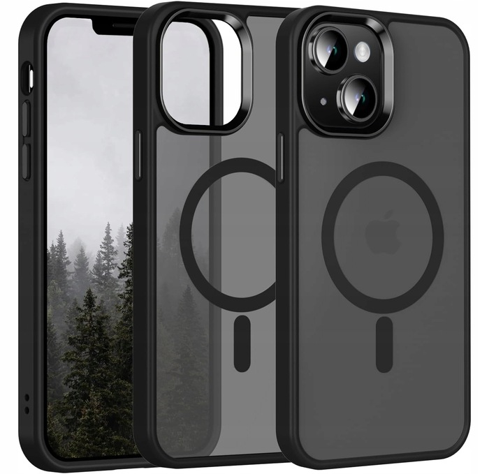 Etui Do iPhone 13 / 14 (Magsafe, Czarne Matowe, Wzmacniane, Trwałe) 2xSzkło