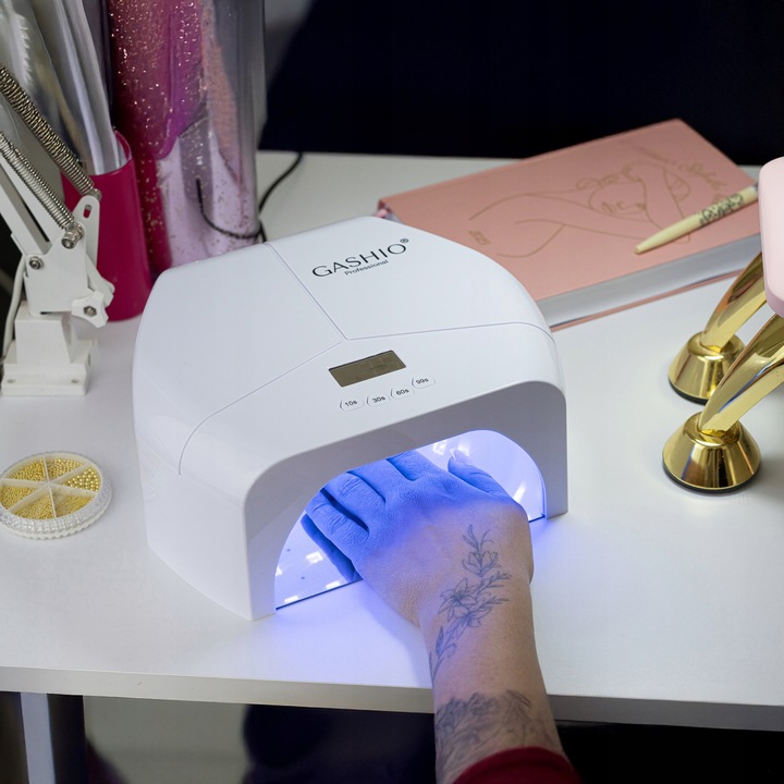 LAMPA DO PAZNOKCI UV LED DO ŻELI HYBRYDY 268W MOCNA DUAL LED LUSTRZANE DNO