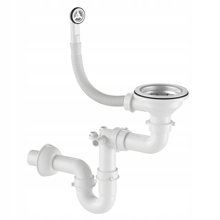 SYFON PRZYŚCIENNY do Zlewu Odpływ CHROM Jednokomorowy z Przelewem