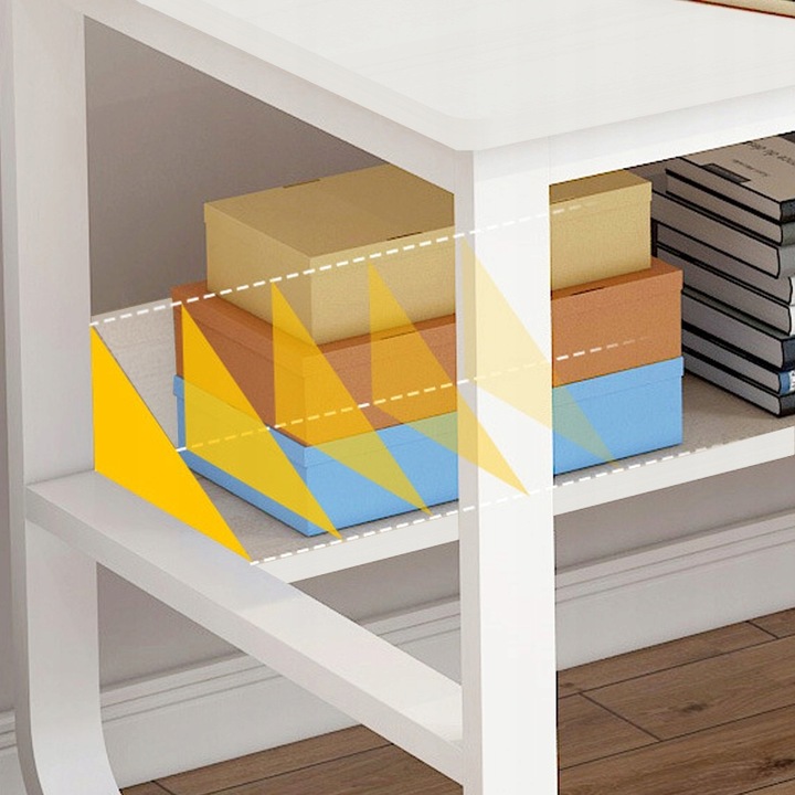 BIURKO KOMPUTEROWE MŁODZIEŻOWE BIAŁE STYL SKANDYNAWSKI DUŻE PÓŁKI