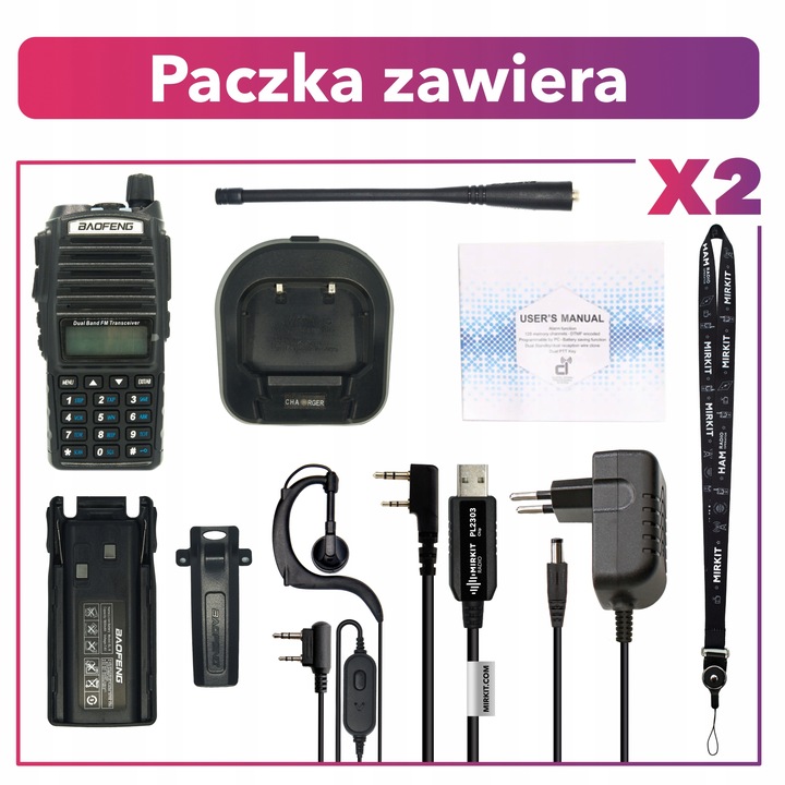 2 krótkofalówki Baofeng UV82 MK5 8W w zestawie kabel programujący