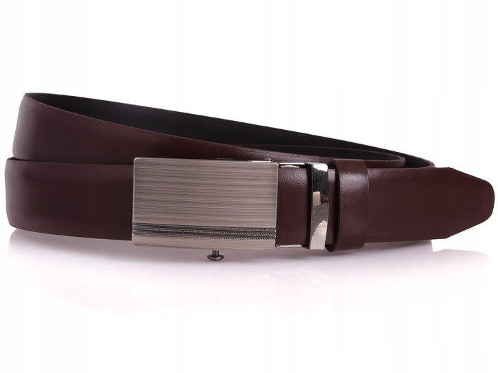 SKÓRZANY Pasek Męski AUTOMAT 3,2cm Garnitur c.BRĄZ