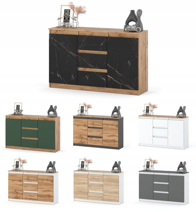 Komoda 120cm szafka z szufladami Antracyt Wotan Aga lux do salonu duza