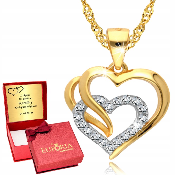 Złoty Łańcuszek 925 Serce Serduszko Grawer