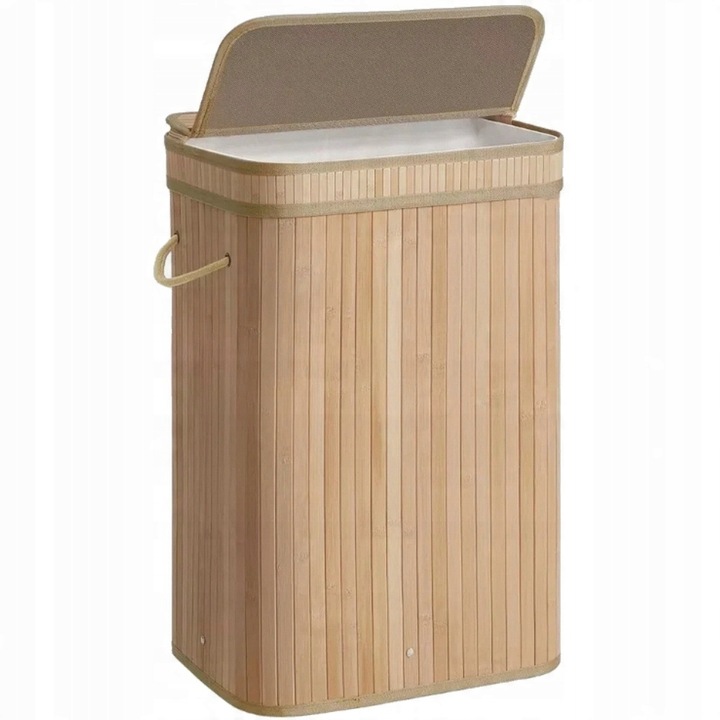 KOSZ NA PRANIE BAMBUSOWY BIELIZNĘ SKŁADANY POJEMNY JEDNOKOMOROWY WĄSKI
