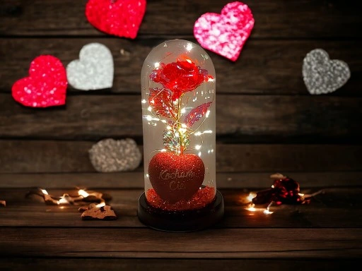 WIECZNA RÓŻA W SZKLE W KOPULE ŚWIECĄCA NA WALENTYNKI LED PREZENT PUDEŁKO