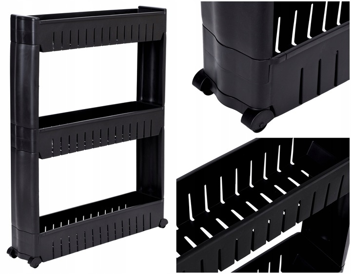 MOBILNA SZAFKA ŁAZIENKOWA KUCHENNA REGAŁ WĄSKI CZARNY NA KÓŁKACH PÓŁKA