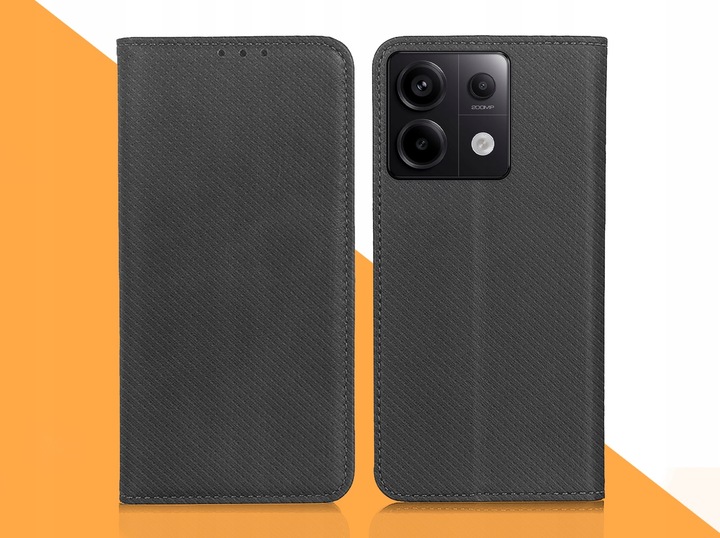 ETUI Z KLAPKĄ DO REDMI NOTE 13 PRO 5G / POCO X6 5G CZARNE ZAMYKANE + SZKŁO
