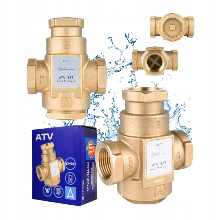 ZAWÓR TEMPERATUROWY OCHRONY POWROTU KOTŁA ATV 333 DN25 Ø 1" CAL 9 m³/h