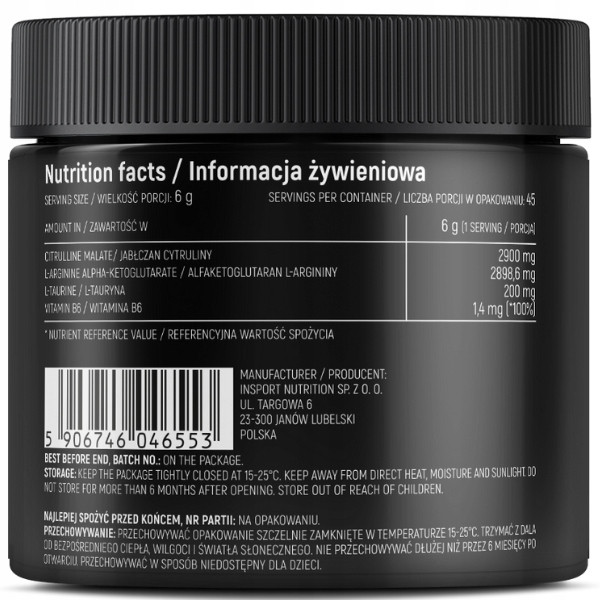 ARGININA CYTRULINA 270g PRZEDTRENINGÓWKA POMPA PUMP STACK Pure |