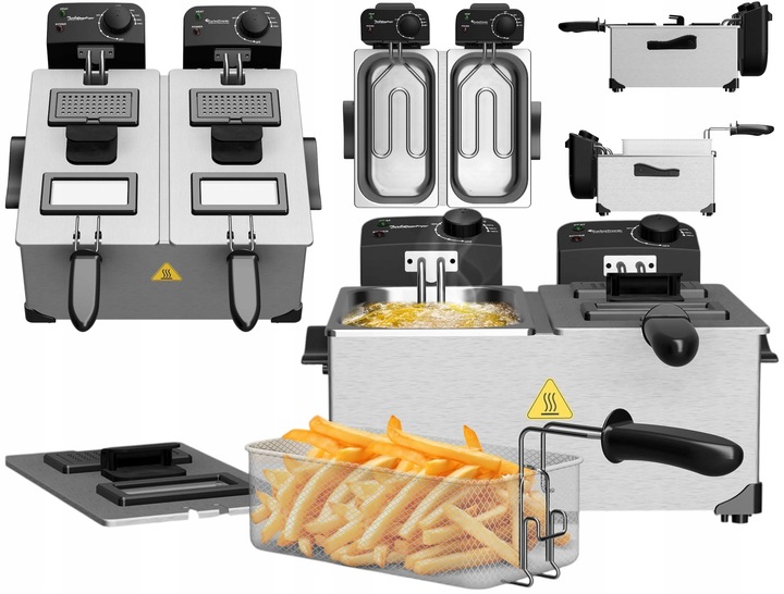 TRADYCYJNA FRYTOWNICA FRYTKOWNICA OLEJOWA PODWÓJNA 3600W 2x3L