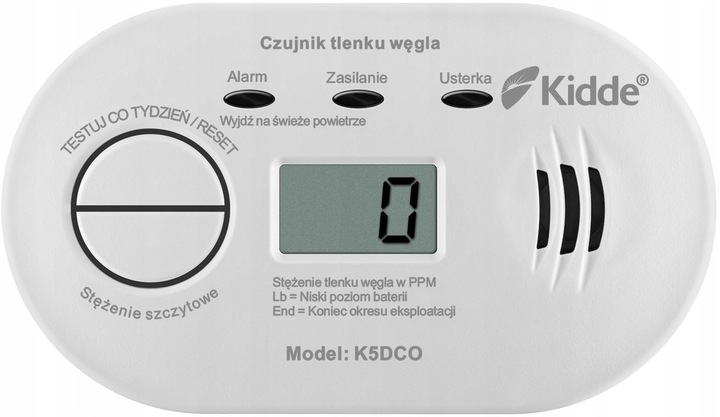 Czujnik czadu Tlenku węgla Detektor CO Bezprzewodowy Kidde K5DCO LCD