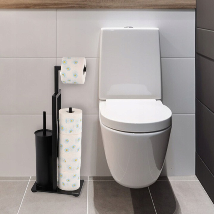 STOJAK na szczotkę WC + KOSZ na śmieci mały czarny zestaw łazienkowy