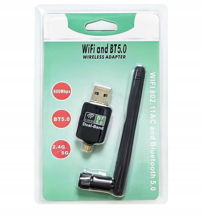 KARTA SIECIOWA BLUETOOTH 5.0 +WiFi ADAPTER USB 600Mbps Dual Band