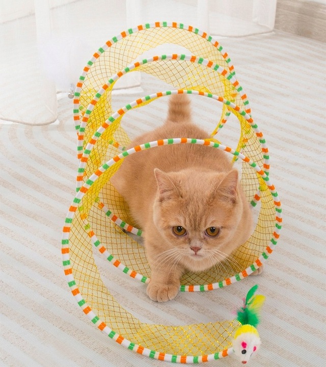 TUNEL DLA KOTA ZABAWKA SPRĘŻYNKA MYSZKA PIÓRKA 2w1