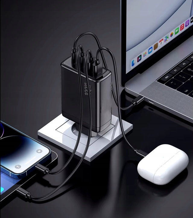SZYBKA ŁADOWARKA SIECIOWA GaN 100W 2x USB 2x USB-C QC 3.0 + PD UNIWERSALNA