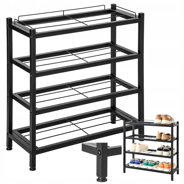 SZAFKA NA BUTY STOJAK METALOWY CZARNY 4 PÓŁKI ORGANIZER REGAŁ LOFTOWY