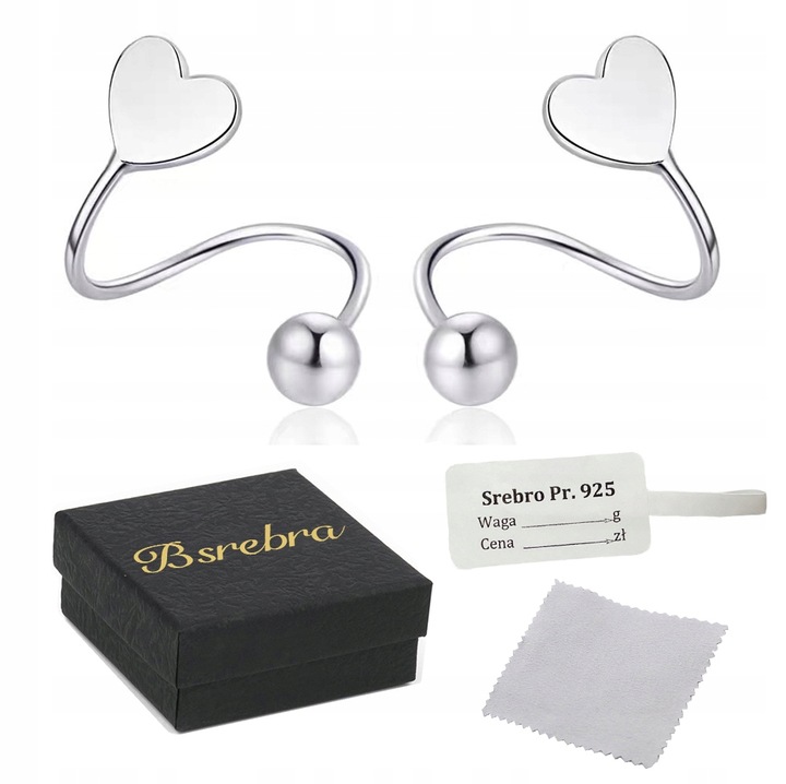 Kolczyki Srebrne PRÓBA 925 SREBRO Serca Sztyfty WKRĘTKI Damskie