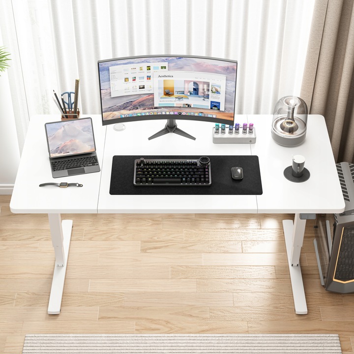 Biurko Elektryczne Podnoszone Białe 140 cm Regulowane NOWOCZESNE