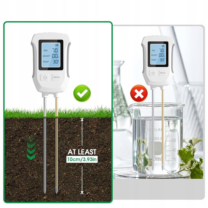 Miernik pH gleby 3w1 tester wilgotności ziemi i podłoża dokładny