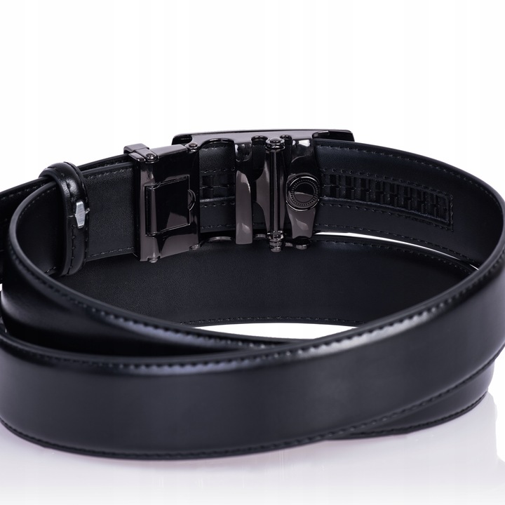 Pasek Skórzany Męski CZARNY klamra automat spodni