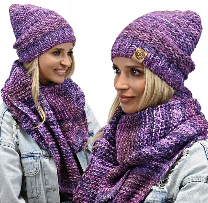 Gruby Modny Kobiecy Zestaw Zimowy Melanżowy Wz2