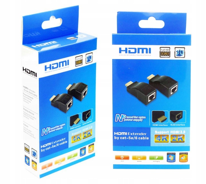 EXTENDER HDMI PRZEZ ZŁĄCZE RJ45 CAT 5E/6 30M 4K